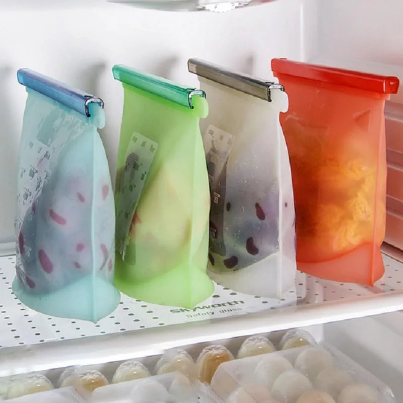 
Amazon Hot Selling Food Grade Leakproof Seal Fruit Meat Preservation Bag Container Reusable Silicone Food Storage Bag 