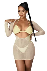 Sexy Lingerie Hot Sale beaded casual Club Dresses Dancer Elegant Black Transparent Rhinestones Night diamond dress