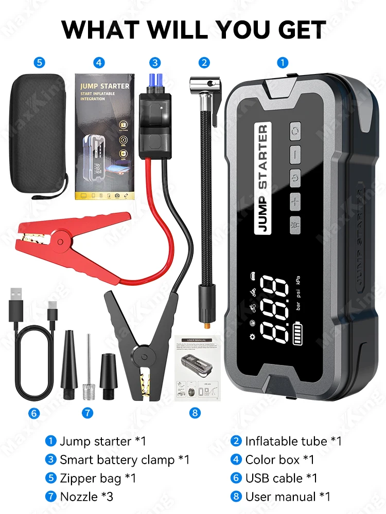 Q9 Portable car jump starter with LED screen fast charging multi-function emergency tool