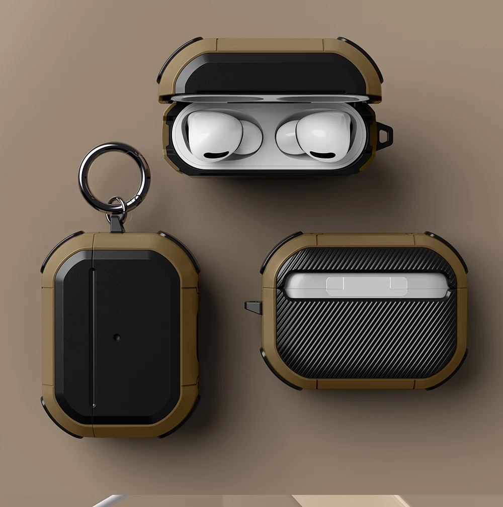Full-Body Rugged Shock Absorbing Protective Carrying Case Skin with Carabiner for Airpod Pro Wireless Charging Case