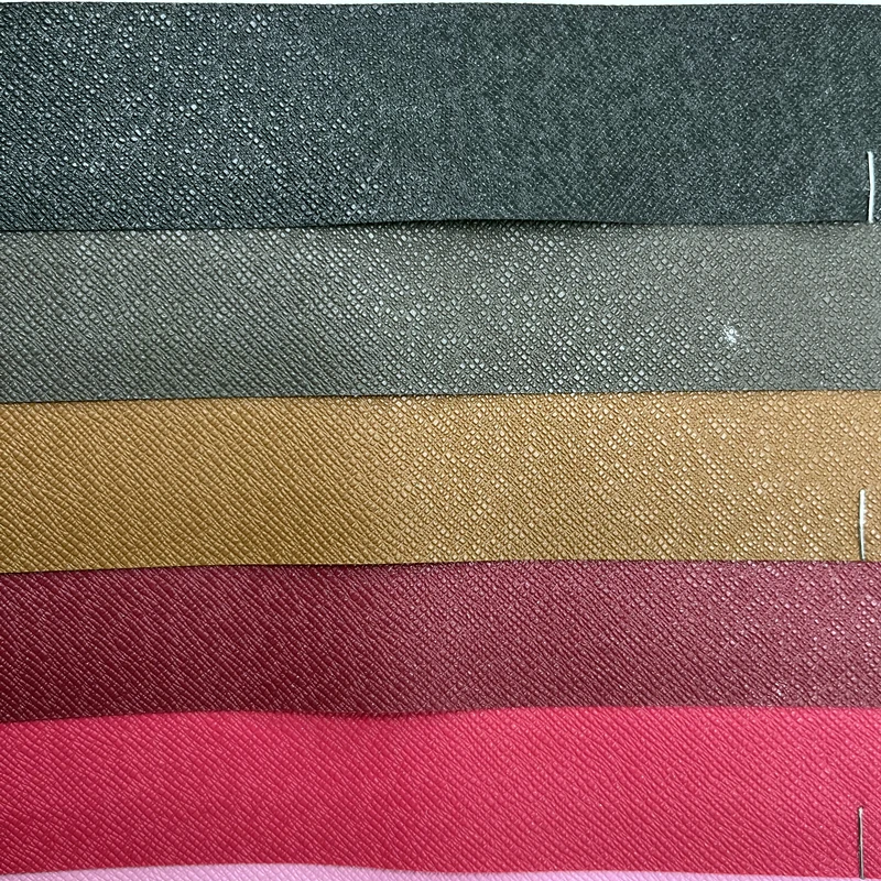 Good quality cheap price saffiano embossed leather 0.5mm pvc leatherette synthetic leather for craft case bag