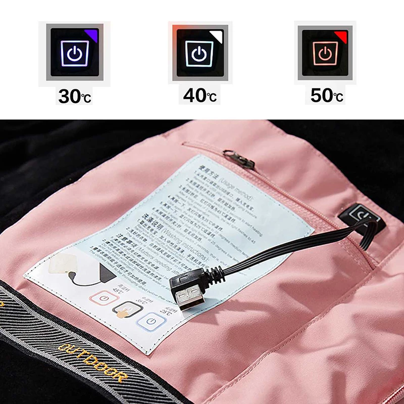 Women Winter Thermal Windbreaker Long Sleeves Hooded Coat USB Infrared Heated Jacket