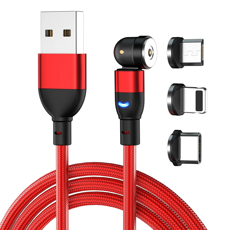  Оптовая продажа новейший светодиодный Micro Usb-кабель 3 в 1 с вращением на 540 градусов для мобильных телефонов и ноутбуков Магнитный зарядный кабель нейлоновой оплеткой типа