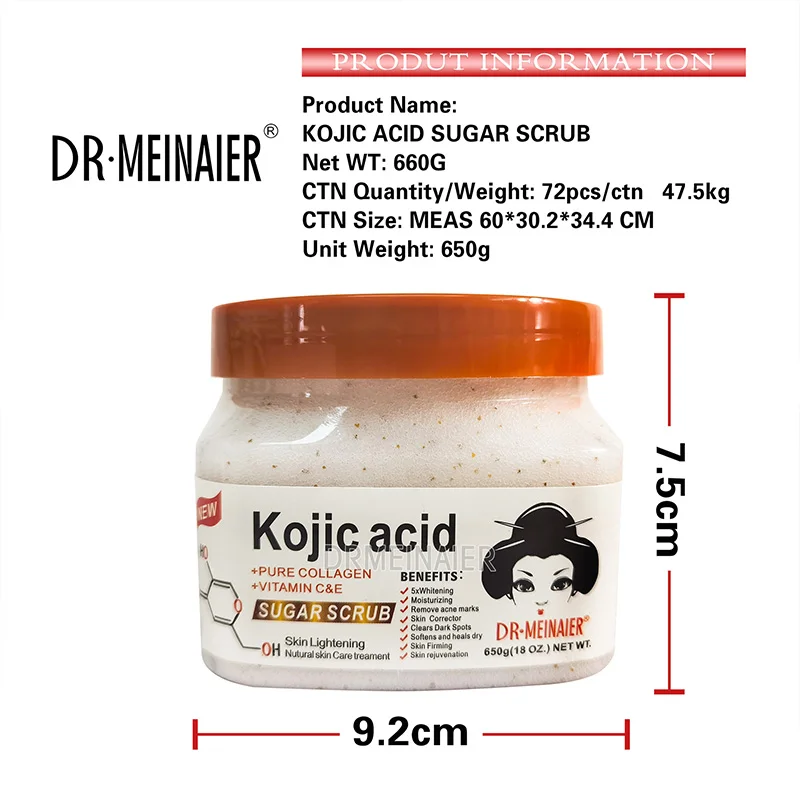 Oem Manufacturer Face Foaming Organic Vegan Sugar Sea Salt Wholesale Kojic Acid Facial Scrub Private Label Whitening Body Scrub