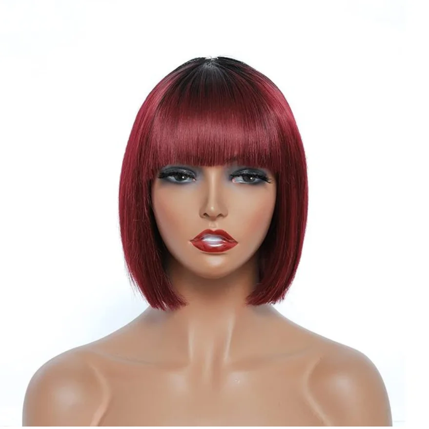 High Temperature Straight Synthetic Wigs With Bangs Short Bob Wig Heat Resistant Hairstyle Ombre Cosplay Wigs For Women