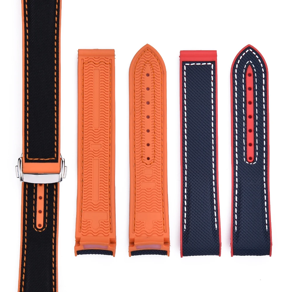 JUELONG 20mm Folding Buckle Diving  Rubber Wrist Band Curved End Watch Strap For Planet Ocean Diver 300