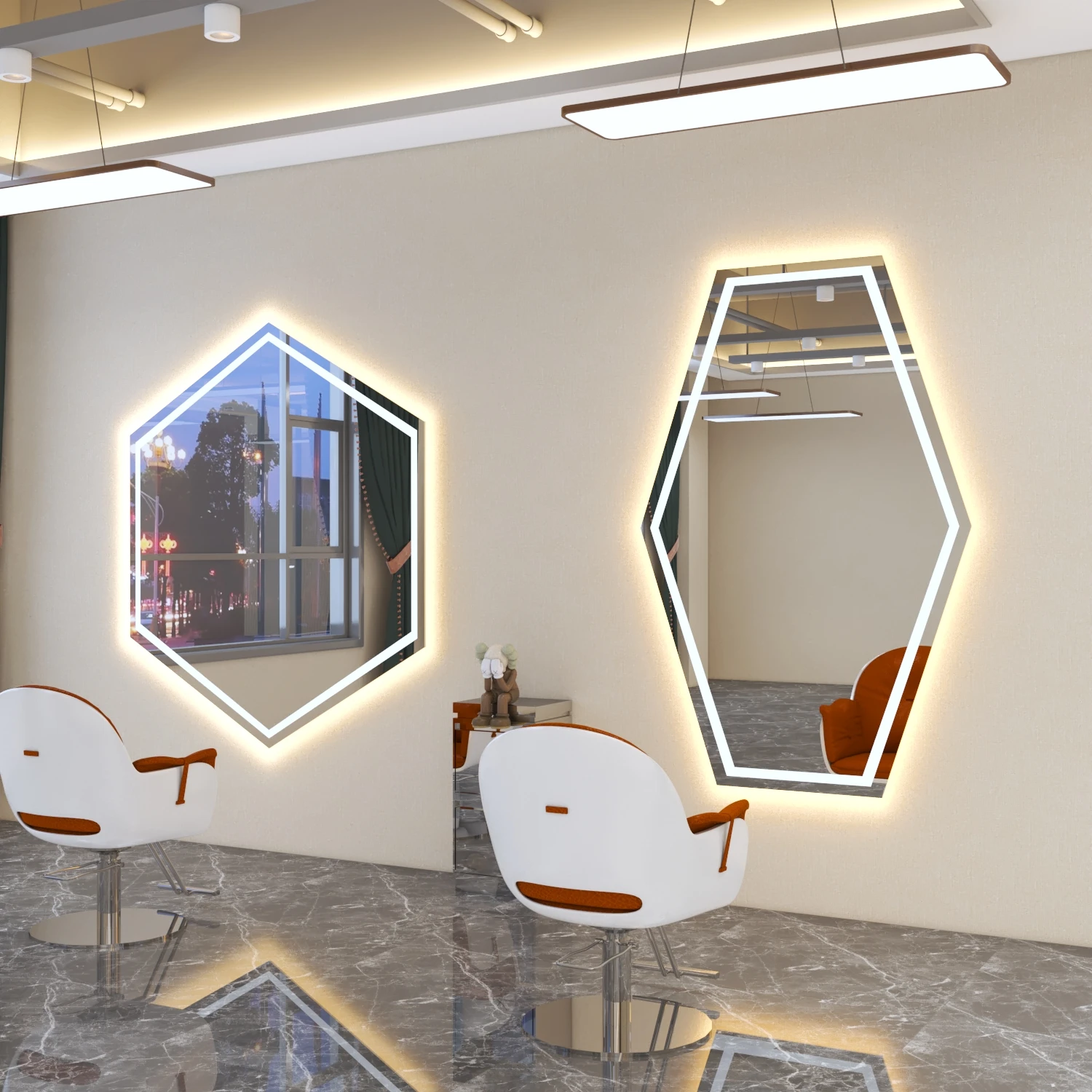 Salon Beauty Styling Station Hair Salon Mirrors Led Gold Silver Frame Wall Mounted Barber Mirror