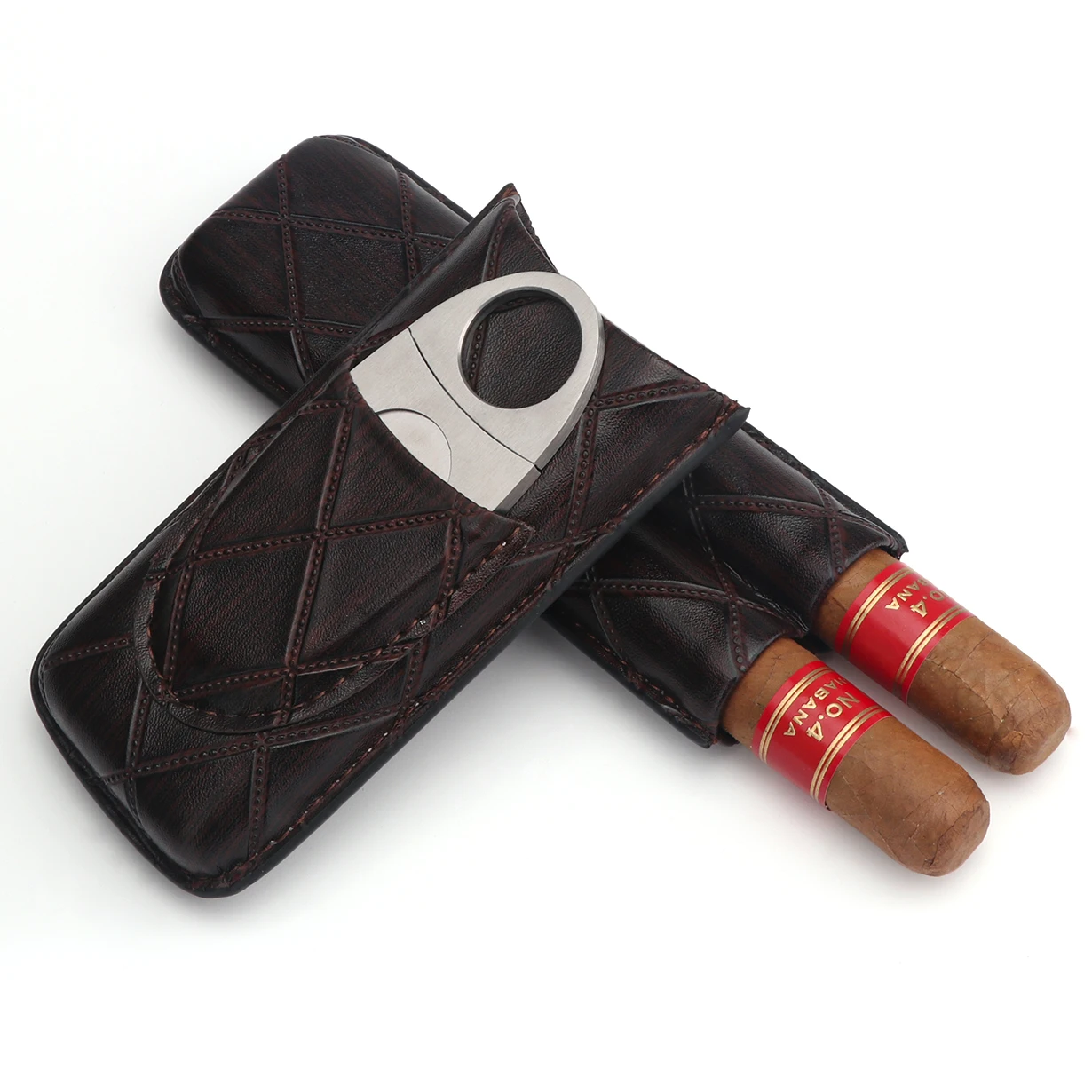 Xifei Handmade 2 Finger Black Travel Leather Cigar Case Cigar Tube Humidor