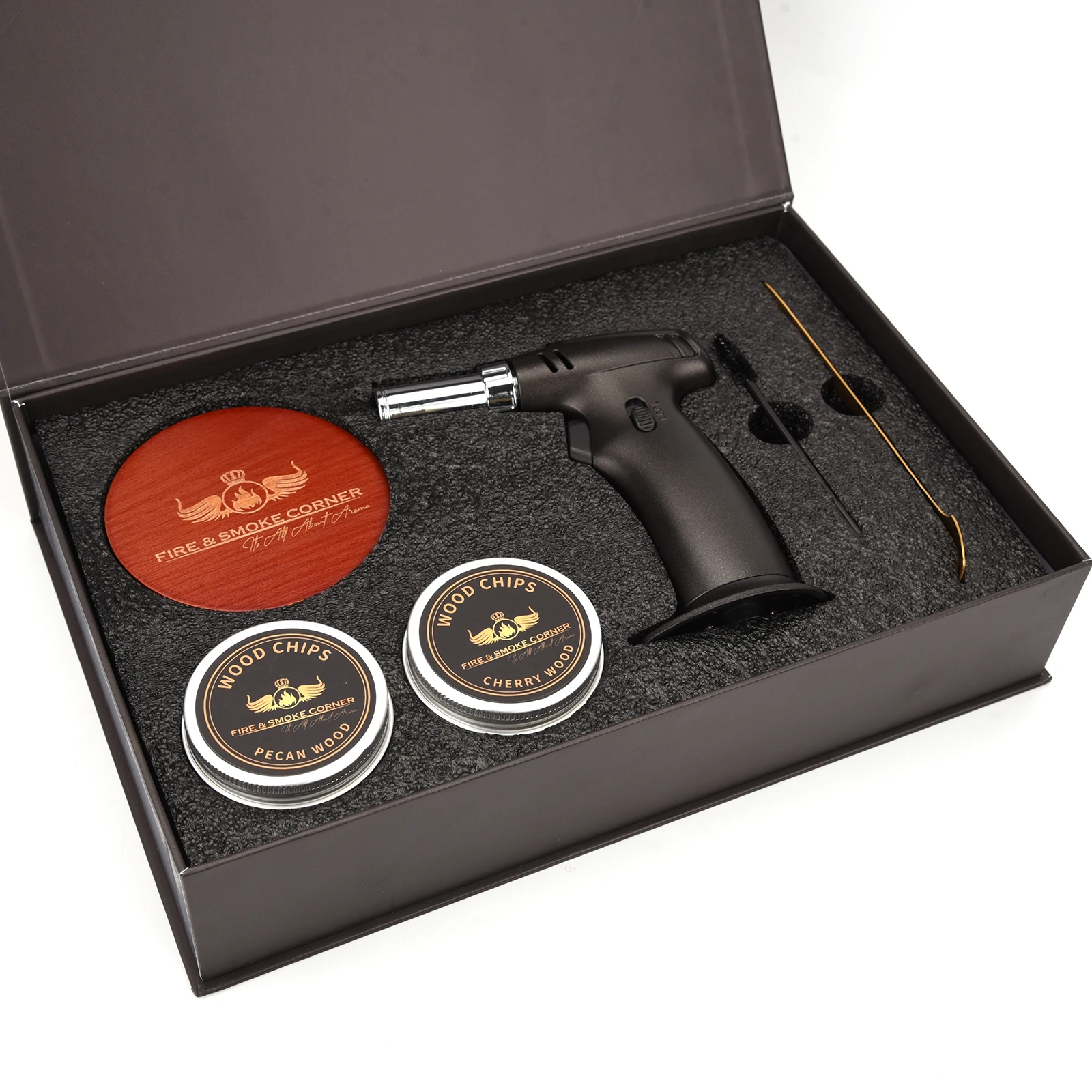 WEIBU Hot Selling bar Tools Cocktail Whiskey Wood Smoker Kit with Torch Old Fashion  Wood Smoker Gift Set for Father