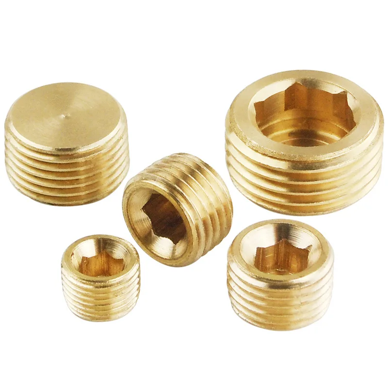 Brass internal hex thread socket male plug cooling line hex socket plug brass pipe fittings