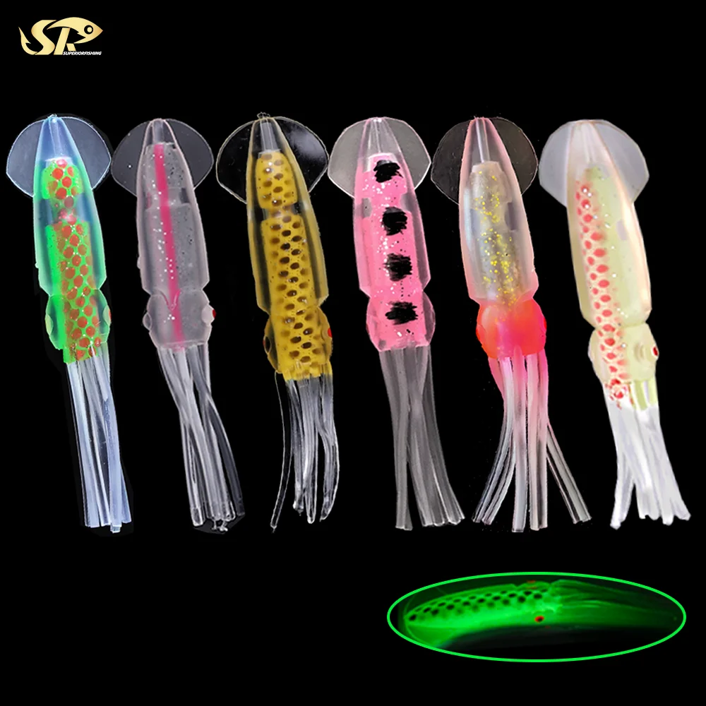 SUPERIORFISHING Lifelike Double Layer Squid Sea Boat Fishing Lure PVC Soft Squid Bait Luminous Cuttlefish Seawater