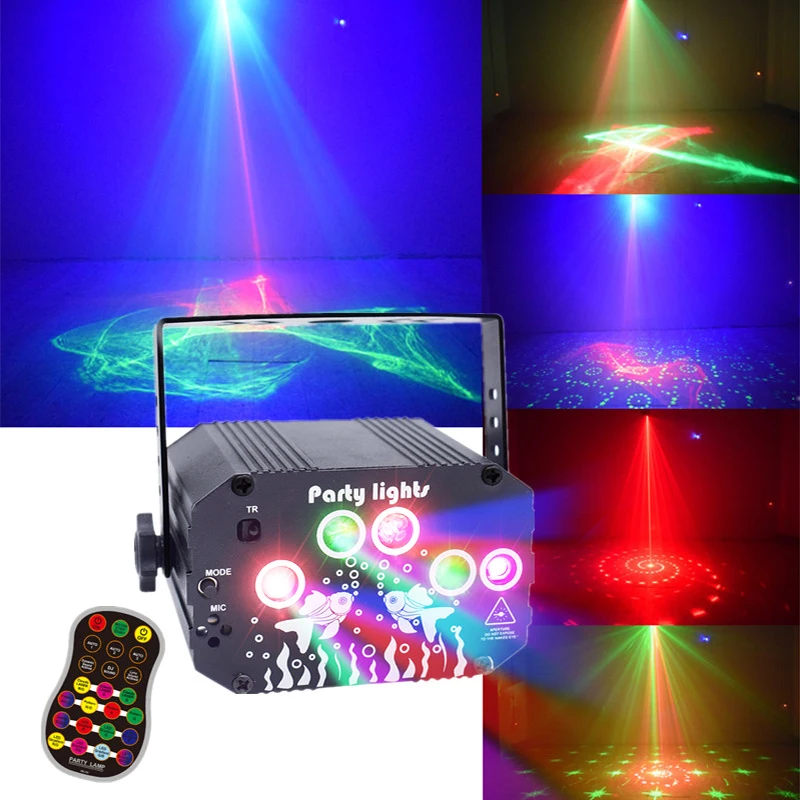 New Magic LED DJ Disco Stage Lighting Party Decoration 3 in 1 LED Sound Activated RGB Flash Strobe Projector Laser Stage Light
