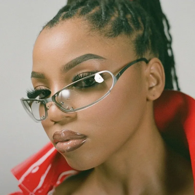 Metal Hollow Half Frame Cat Eyes Shades 2024 Red Lenses Sunglasses Fashion Vintage Y2K Rimless Sun Glasses For Women