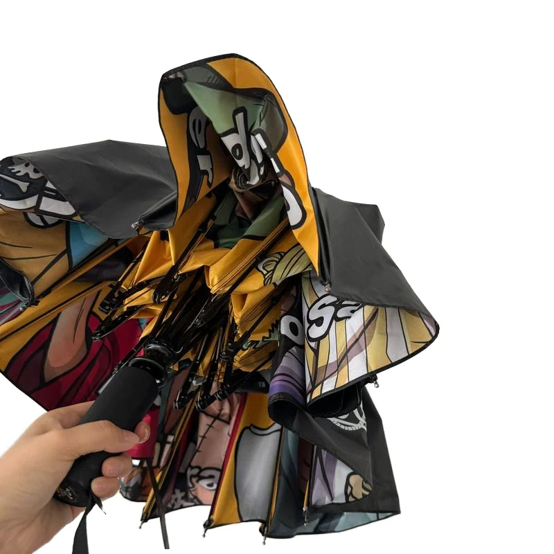 Outdoor Luffy Zoro Nami Anime Inspired Automatic 3-Folding Sunscreen Umbrella Windproof Straw Hat with Pirates Logo Wedding Use