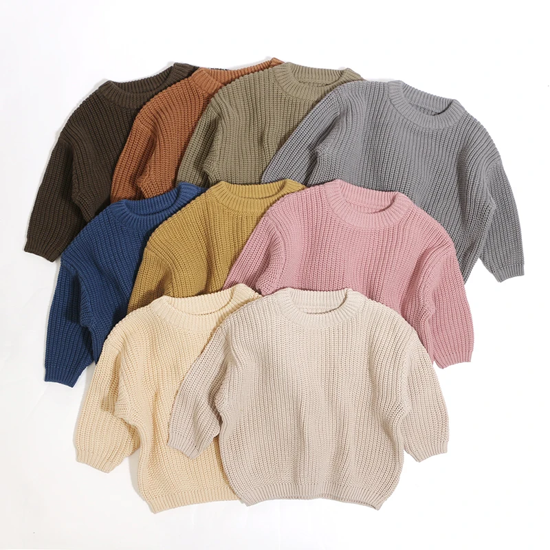 Professional China Supplier Custom Solid Chunky Knitted Clothes Boy Jumper Sweater Cotton  Kids Pullover Kids Sweater For Girls