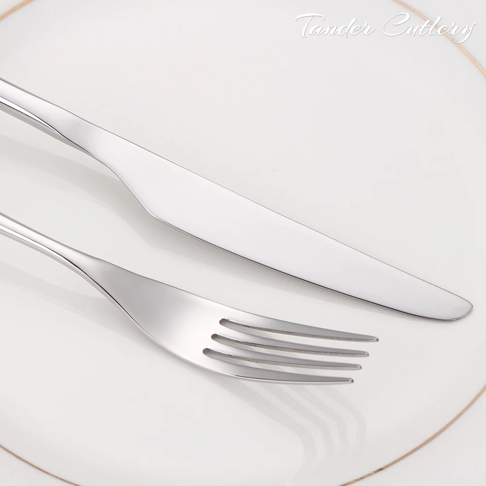 Mirror 18/10 Stainless Steel Modern Silverware Classic Design Metal Spoon Fork And Knife Restaurant Cutlery Set