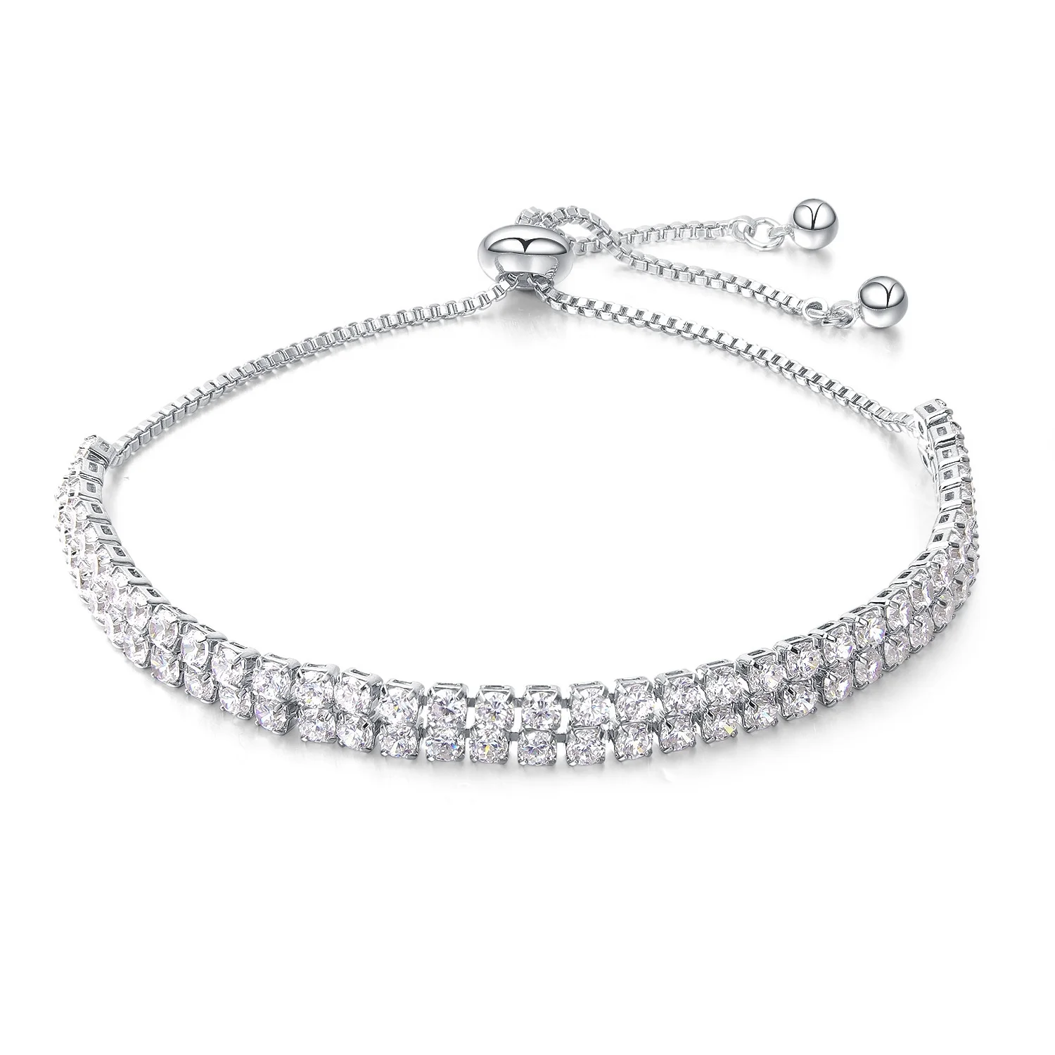 2020 Hot Selling Fancy Crystal Jewelry Rose Gold Double Raws Adjustable  Push-pull Crystal Chains Brass Bangle Bracelets Women