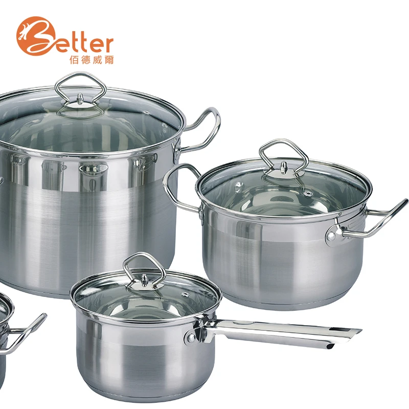 Best Selling 8Pcs German Stainless Steel Cookware Set Pot with Cast Iron Handle