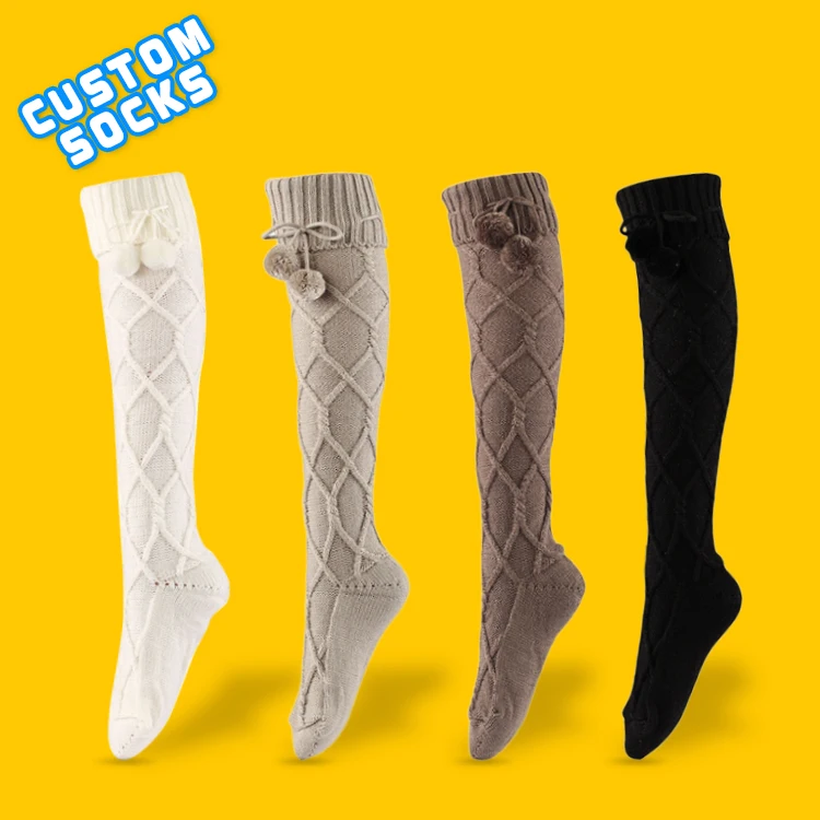 Custom Wholesale Bulk Girls Fall Woolen Knitted Stockings Autumn Winter Thick Extra Long White Black Slouch Socks For Women