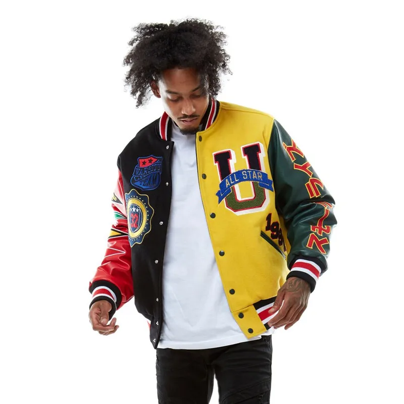 Оптовая продажа высокое качество на заказ унисекс 2021 новая шерстяная куртка кожаный рукав мужская бейсбольная