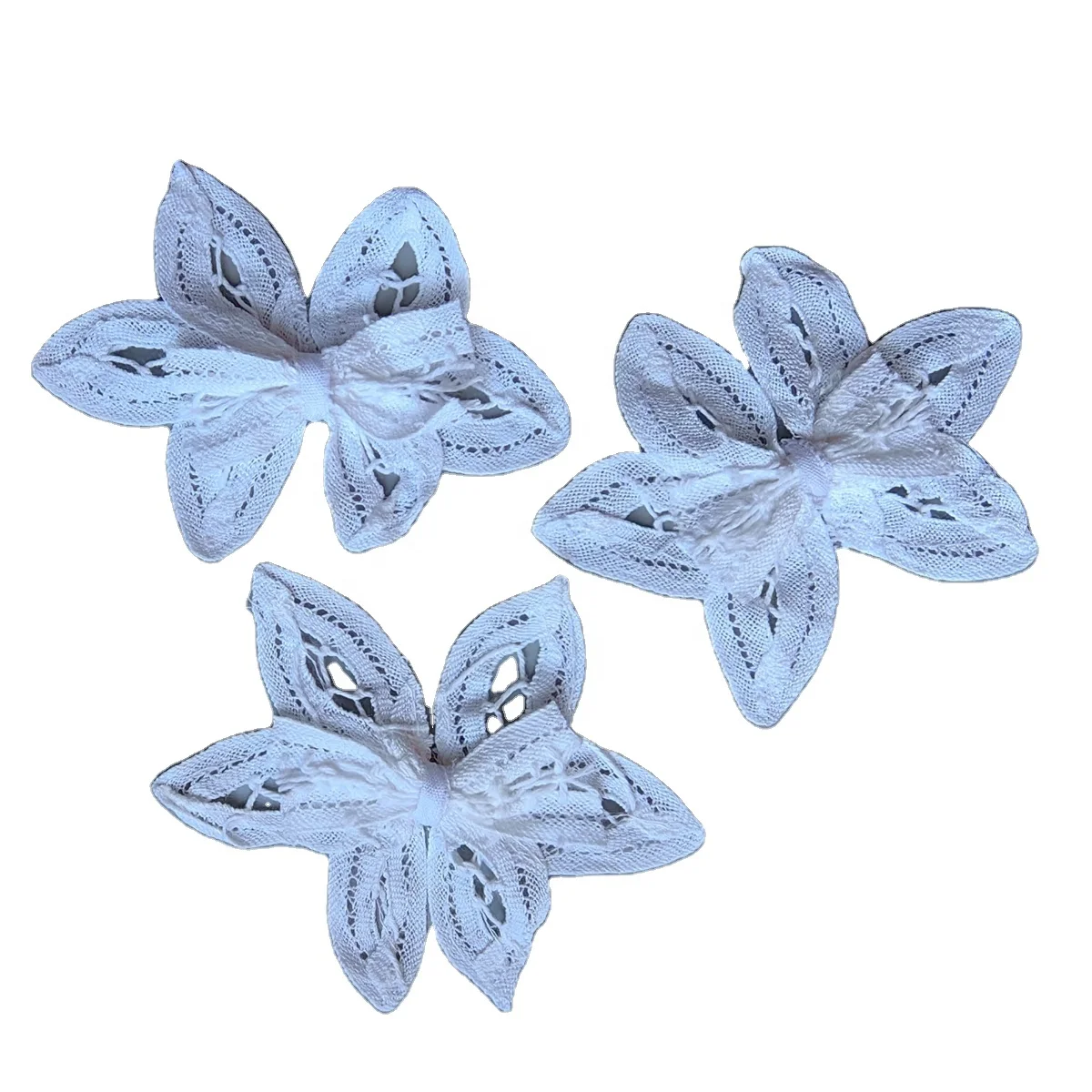 100% cotton snow white 9cm handmade white lily cotton catholic corded battenberg lace patch bows for DIY hair clips or brooches