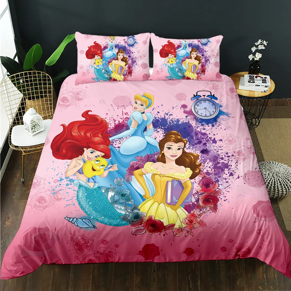 Red 3D printing three Princess duvet cover bedroom can customize beautiful Bedding Set