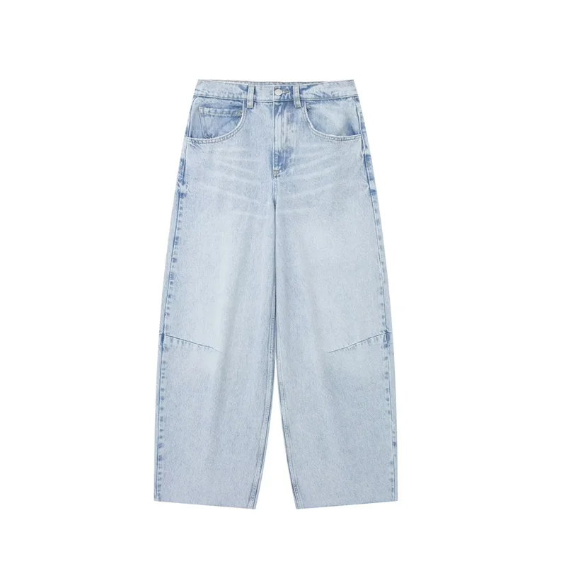 PB&ZA retro jeans 2023 new European and American style stitched pleats decorative balloon version jeans 6186044