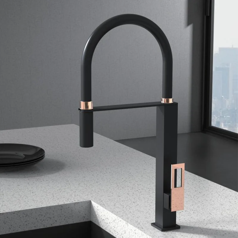 Квадратный кухонный кран Kaiping Spark, черный