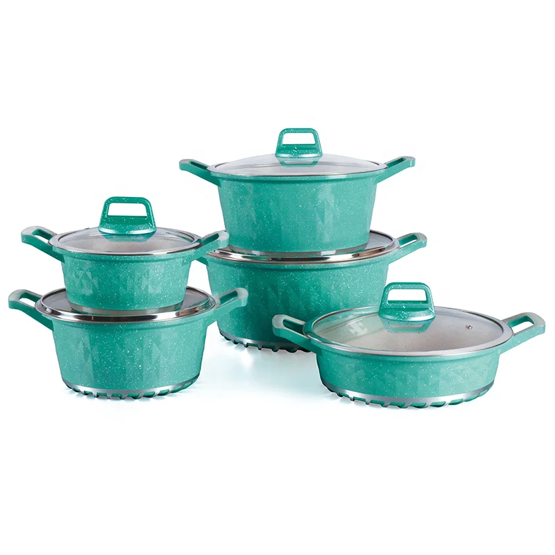 Kitchen household items 10 sets of non-stick die cast cookware Marble coating