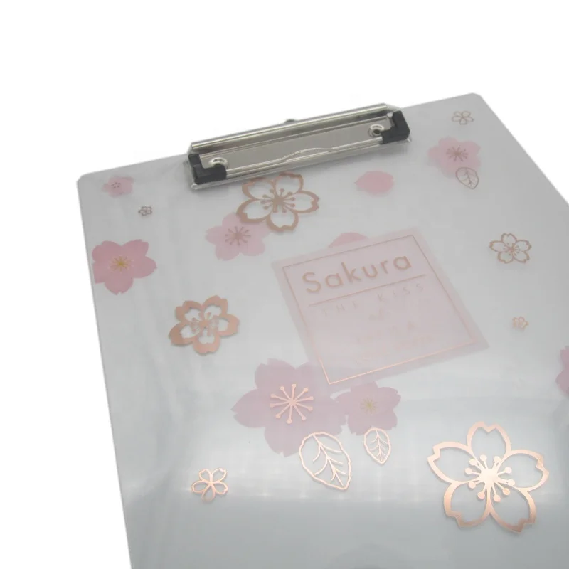 A4 size 2mm thickness sakura flower printing quality Japanese acrylic clipboard writing board with metal clip