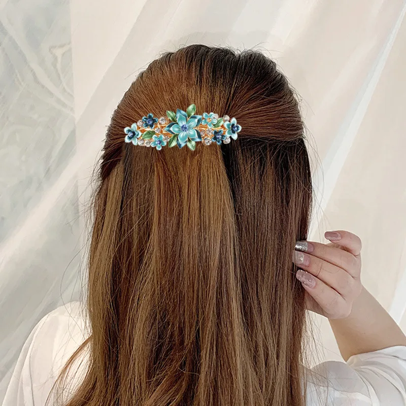 2022 Spring Hair Clips Horizontal Clip Korean Rhinestone  Flower Girl Pony Tail Hair Clip Hair Accessories