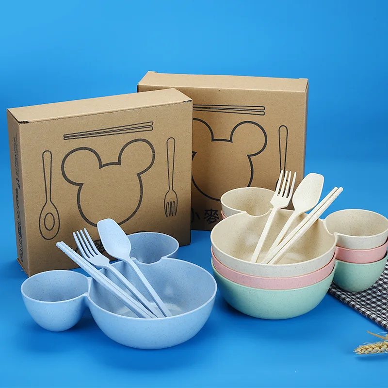 Kid Cartoon Mouse Lunch Box Children Baby Rice Feeding Bowl Plastic Snack Plate Tableware