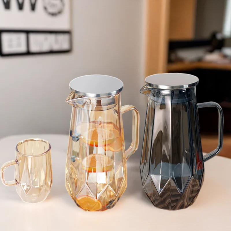 Home Kitchen Modern Colored Hand-brown Borosilicate  1.4L Diamond Shape Drinking Glass Sets With Jug coffee tea pot