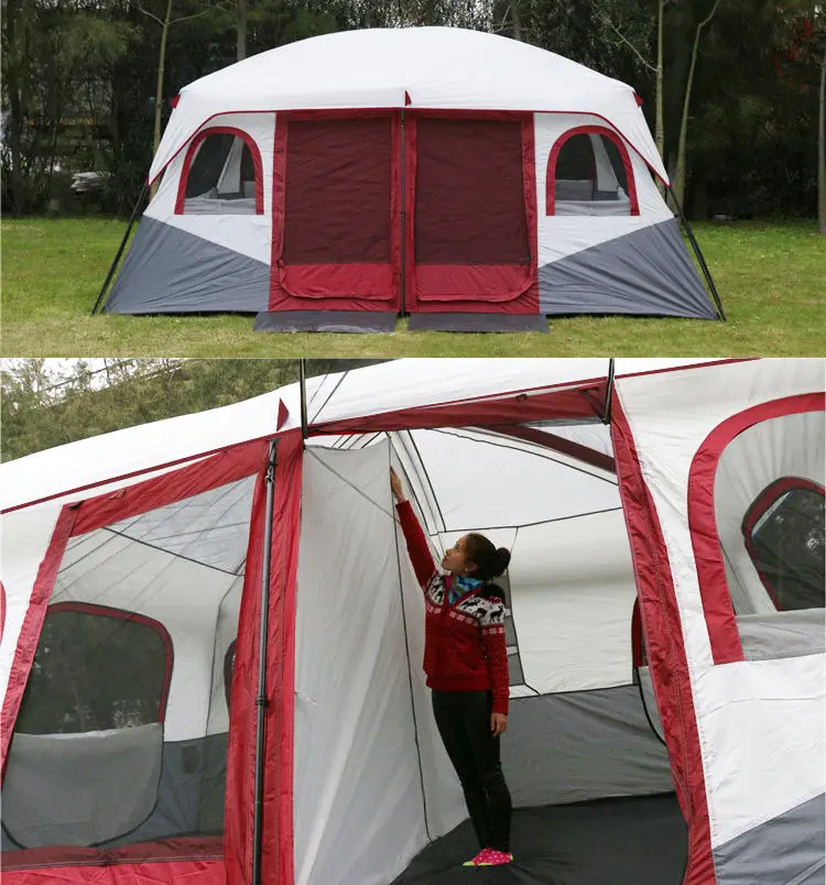 Custom China travel 4 season la tente 2 rooms camping tents 12 persons waterproof outdoor family big camping tent for 12 persons