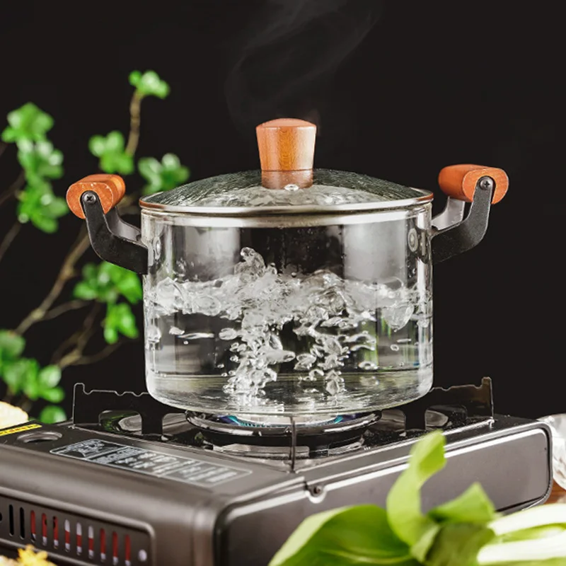 Large Commercial Transparent Clear High Borosilicate Glass Cooking Pot Heat Resistant Glass Cook Pots