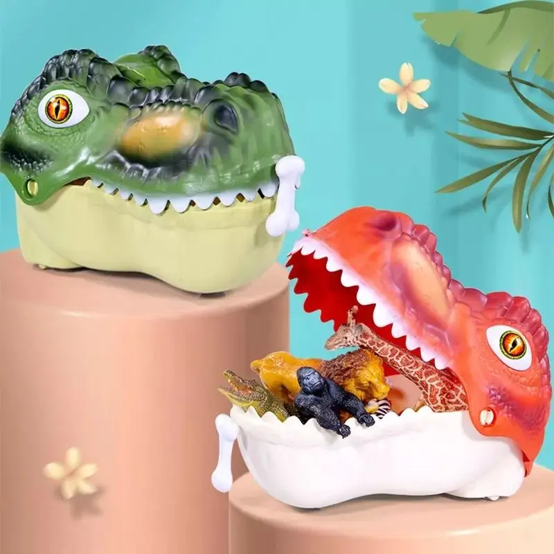 Large Dinosaurio Juguetes Ninos Storage Pull Line Game Slide Dinosaur Head 3d Kids Animal Model Dinosaur Toys Set With Play Mat