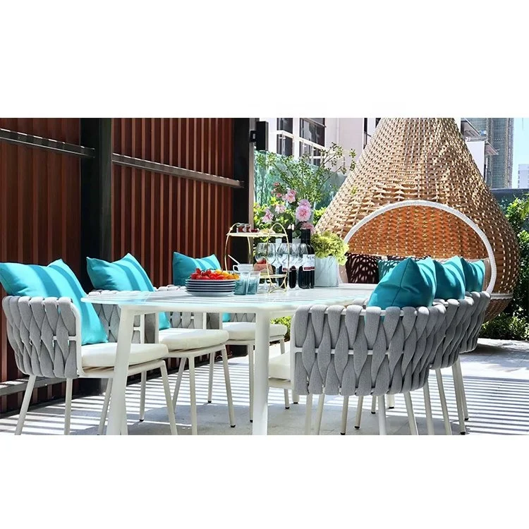 Foshan Latest Modern Design Outdoor Lawn Garden Furniture Rope Dine Chair Set,  Hotel Chair Dining Metal