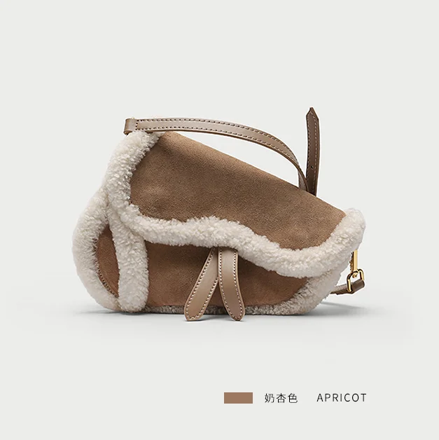 Wholesale custom winter suede leather berber Fleece women saddle bags