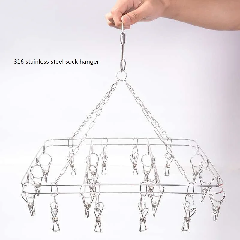 316 Stainless Steel 4.0mm Square clothes Sock hanger and Drying Rack With 34 Pegs Hanger sock and underwear hanger