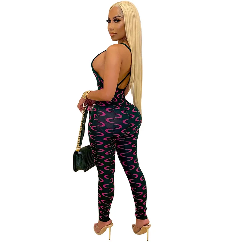 Innovative products sexy deep v-neck  women fashion clothes floral print jumpsuits and rompers low-cut sling jumpsuit