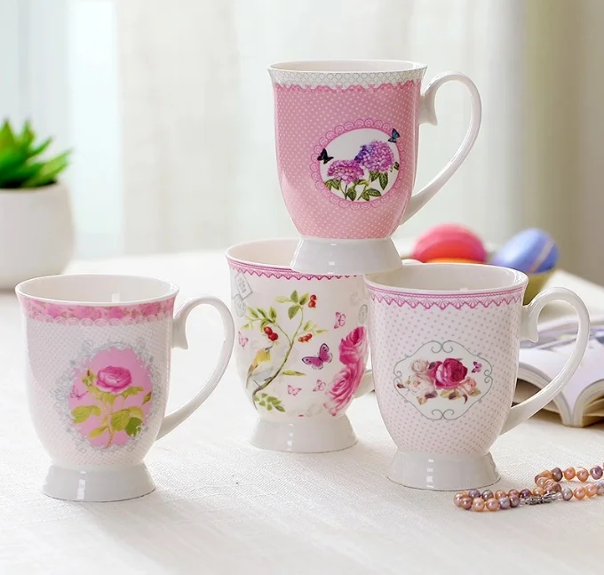 Coffee  mug  ceramic cup household mug English coffee cup large capacity flower cup opening gift wholesale