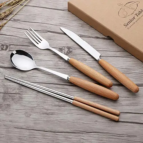Portable Cutlery Stainless Steel Fork And Spoon Chopsticks Travel Cutlery Set With Case