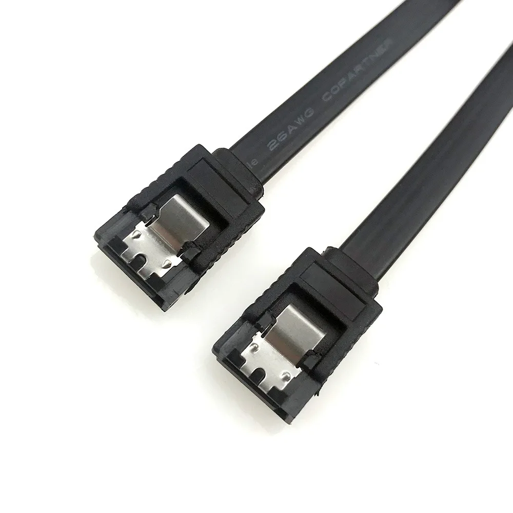 High Speed 0.45M Black SATA III 6.0 Gbps 7pin Straight Data Cable with Locking Latch for HDD and SSD