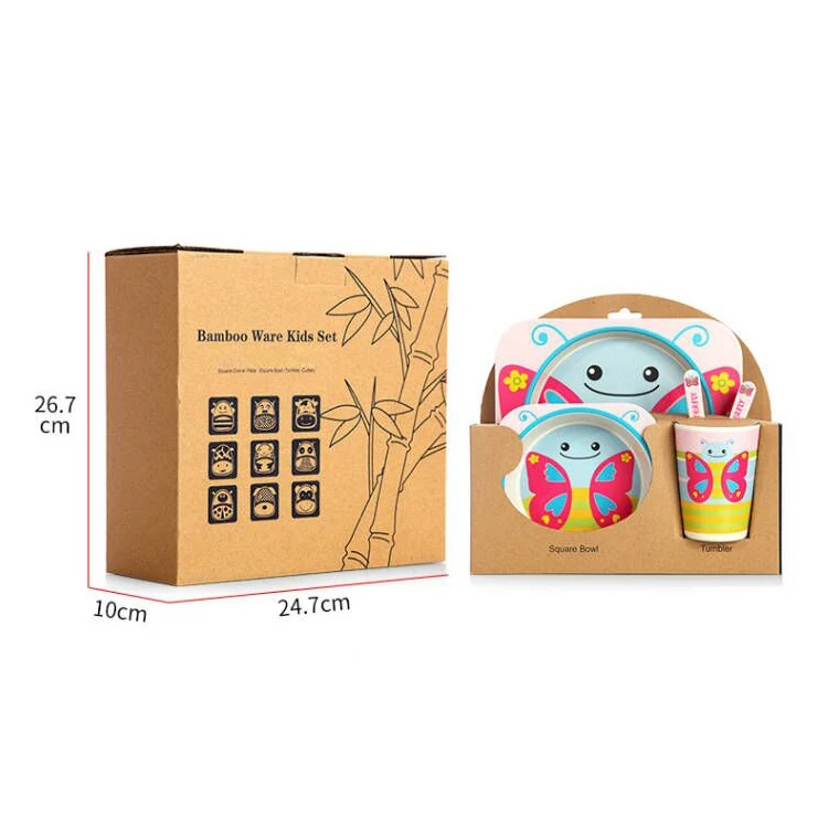 Cute cartoon BPA free bamboo fiber melamine children kids dinnerware set dinner plate tableware set