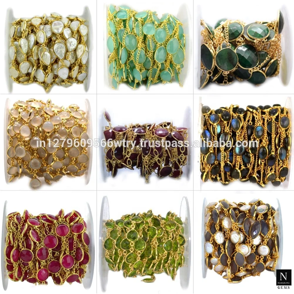 Wire Wrapped Gold Plated Brass Handmade Bezel Gemstone Link Charm Connector Chain DIY Finding Wholesale Necklaces Jewelry Making