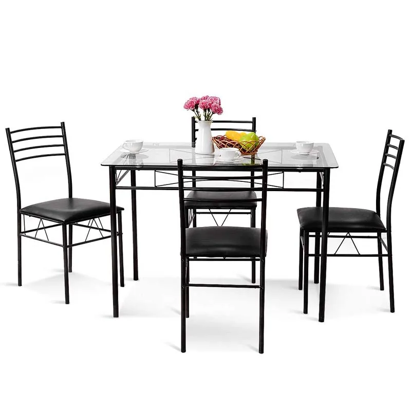 Black Tempered Glass Top Table and Chairs Kitchen Dining Room Furniture Dining Table Set