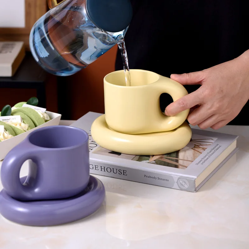 Custom Macaron Color Speckled Splatter Paint Ceramic Nordic Ins Style Fat Mug Creative Novelty Cup And Saucer Ceramic Coffee Mug