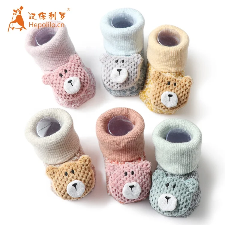 Factory Stocking Supply Anti Slip Girl Boy Toddlers Knitted Baby Socks Bowknot  Design Organic Cotton 3d Baby Slipper Socks