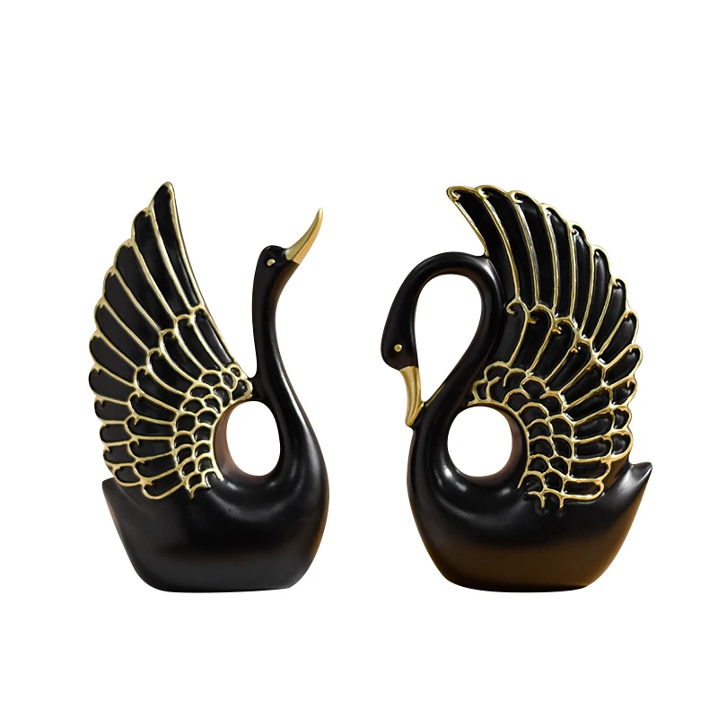 Factory Wholesale Resin Crafts European White Blue Black Couple Swan Decoration Home Wine Cabinet Ornaments Wedding Gifts