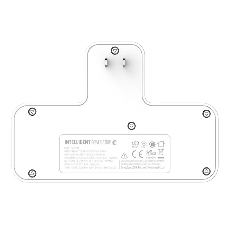 LDNIO SC2311 Extension Power Socket 2 Outlets Wall Adapter Power Strip With LED Light Extension Power Socket With USB Ports